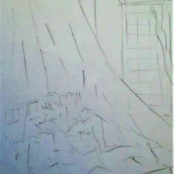 Drawing titled "Sous la moustiquaire" by Roberto Urbano, Original Artwork, Pencil