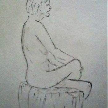 Drawing titled "Daphné pensive" by Roberto Urbano, Original Artwork, Pencil