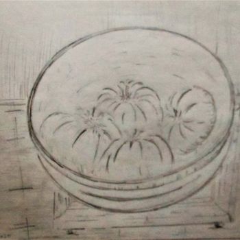 Dessin intitulée "Nature morte tomates" par Roberto Urbano, Œuvre d'art originale, Crayon