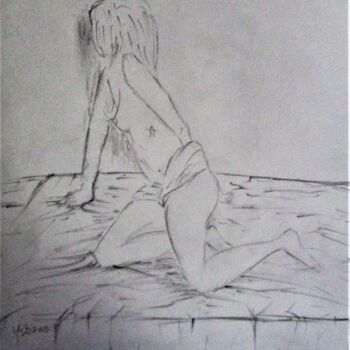 Drawing titled "Lison au soir" by Roberto Urbano, Original Artwork, Pencil