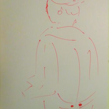 Gravures & estampes intitulée "Le Parka rouge." par Roberto Urbano, Œuvre d'art originale, Stylo à bille