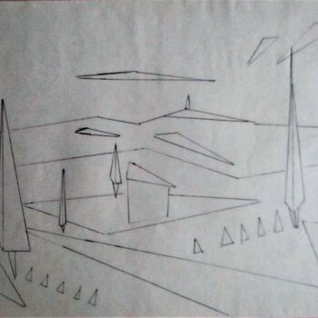 Dessin intitulée "Ventoux moderne" par Roberto Urbano, Œuvre d'art originale, Crayon