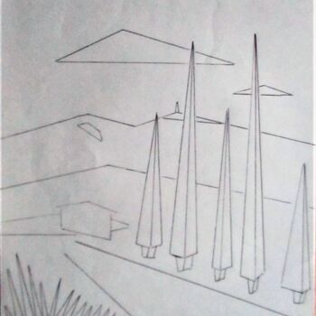 Dibujo titulada "Ventoux Géométrique." por Roberto Urbano, Obra de arte original, Lápiz