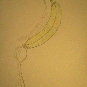 Drawing titled "Banane en équilibre" by Roberto Urbano, Original Artwork, Pencil