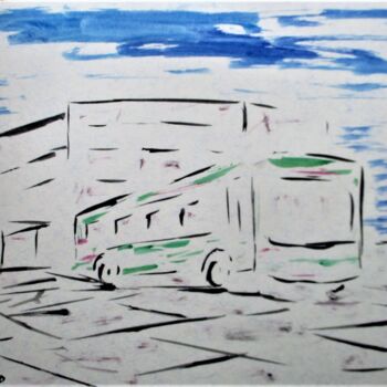 Painting titled "Arrêt de Bus" by Roberto Urbano, Original Artwork, Watercolor