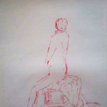 Рисунок под названием "Nu au stylo rouge" - Roberto Urbano, Подлинное произведение искусства, Шариковая ручка