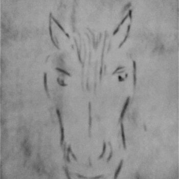 Drawing titled "Tête de cheval" by Roberto Urbano, Original Artwork, Charcoal