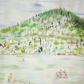 Painting titled "Lac de Coucouron" by Roberto Urbano, Original Artwork, Watercolor
