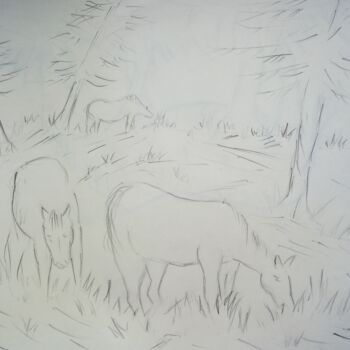 Drawing titled "Les chevaux en Ardè…" by Roberto Urbano, Original Artwork, Pencil