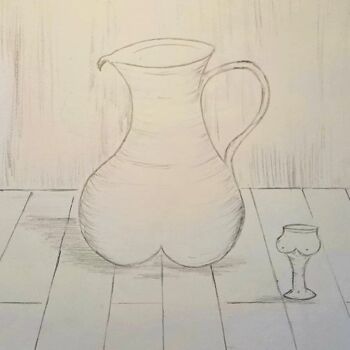Drawing titled "La jarra y el vaso" by Roberto Urbano, Original Artwork, Pencil