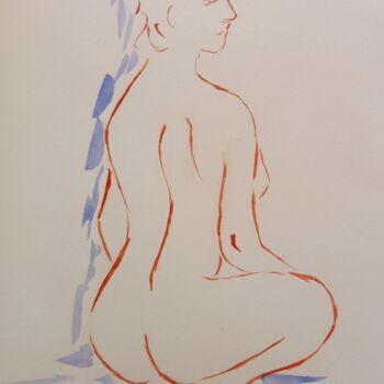 Peinture intitulée "Nu à genoux" par Roberto Urbano, Œuvre d'art originale, Aquarelle