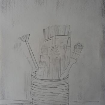 Drawing titled "Les pinceaux" by Roberto Urbano, Original Artwork, Pencil