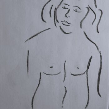 Drawing titled "Regard d' une femme" by Roberto Urbano, Original Artwork, Charcoal
