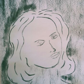 Drawing titled "Portrait féminin" by Roberto Urbano, Original Artwork, Charcoal
