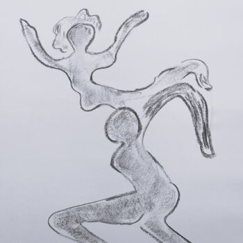 Drawing titled "Les deux danseurs" by Roberto Urbano, Original Artwork, Charcoal