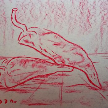 Disegno intitolato "Les deux piments ro…" da Roberto Urbano, Opera d'arte originale, Gesso
