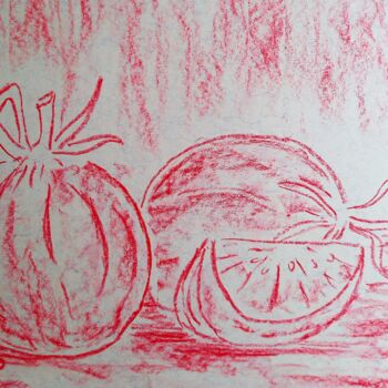 Dessin intitulée "Les tomates rouges" par Roberto Urbano, Œuvre d'art originale, Craie