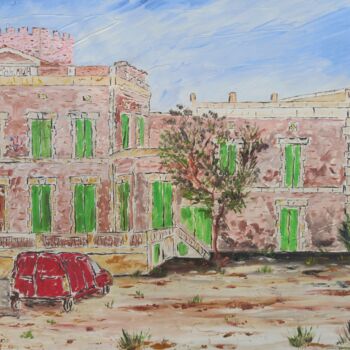Painting titled "Mairie d' Entraigue…" by Roberto Urbano, Original Artwork, Oil Mounted on Wood Stretcher frame
