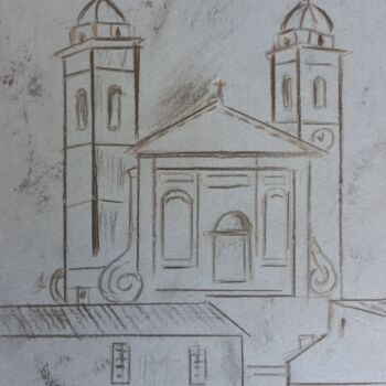 Dessin intitulée "Eglise Saint Jean B…" par Roberto Urbano, Œuvre d'art originale, Fusain