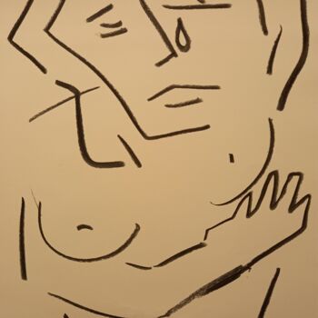 Drawing titled "Elle pleure son ama…" by Roberto Urbano, Original Artwork, Charcoal