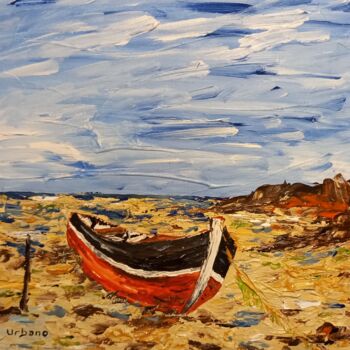 Painting titled "Plage sauvage" by Roberto Urbano, Original Artwork, Acrylic Mounted on Wood Stretcher frame