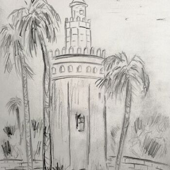 Drawing titled "Torre del Oro" by Roberto Urbano, Original Artwork, Pencil