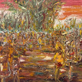 Peinture intitulée "African Bazaar" par Bob Usoroh, Œuvre d'art originale, Huile