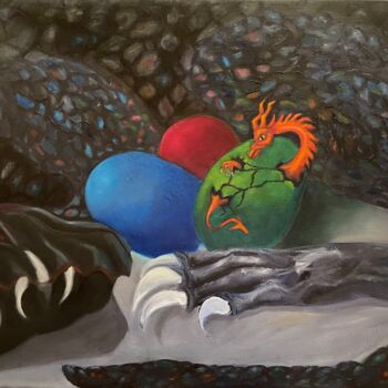 Peinture intitulée "Mother Dragon Prote…" par Bobbie Salvador, Œuvre d'art originale, Huile Monté sur Châssis en bois