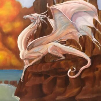"White Dragon" başlıklı Tablo Bobbie Salvador tarafından, Orijinal sanat, Petrol artwork_cat. üzerine monte edilmiş