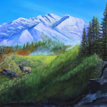 Painting titled "Majestic Mountain V…" by Robert Clark, Original Artwork, Acrylic Mounted on Wood Stretcher frame