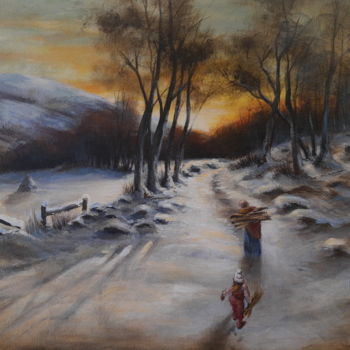 Painting titled "Winter times" by Loredana Bobocel, Original Artwork, Acrylic Mounted on Wood Stretcher frame
