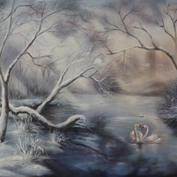 Painting titled "Iarna" by Loredana Bobocel, Original Artwork, Acrylic Mounted on Wood Stretcher frame