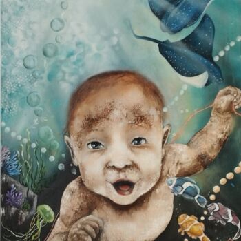 Картина под названием "Aqua la vida" - Boca, Подлинное произведение искусства, Масло Установлен на Деревянная рама для носил…