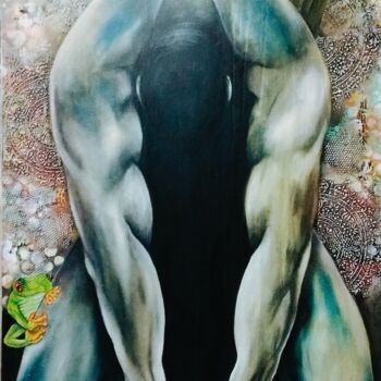 Painting titled "Juste un homme" by Boca, Original Artwork, Oil Mounted on Wood Stretcher frame