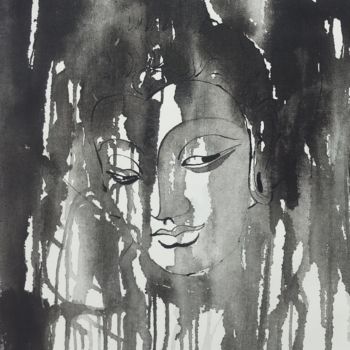 Peinture intitulée "BUDDHA HEAD 03" par Bodhi Selvam, Œuvre d'art originale, Acrylique