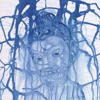 Painting titled "BUDDHA HEAD 10" by Bodhi Selvam, Original Artwork, Acrylic