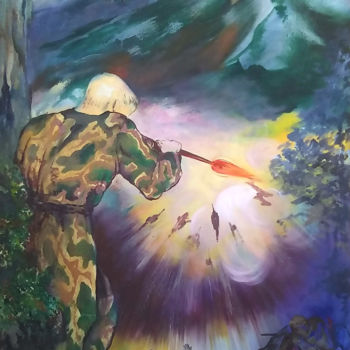 Peinture intitulée "" War Never Solved…" par Gloria Nova, Œuvre d'art originale, Huile