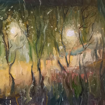 Peinture intitulée "Rain outside the wi…" par Ludmila Bodrova-Vind, Œuvre d'art originale, Huile Monté sur Châssis en bois