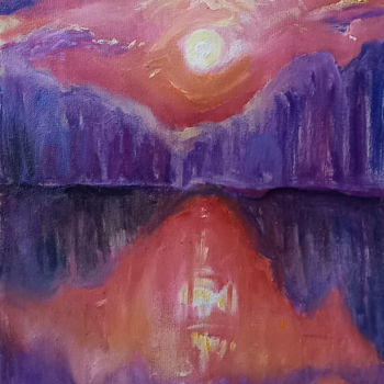 Painting titled "Sunset" by Ludmila Bodrova-Vind, Original Artwork, Oil Mounted on Wood Stretcher frame