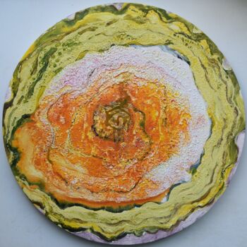 Картина под названием "Rose mandala. Orang…" - Bogdalena Bah, Подлинное произведение искусства, Масло Установлен на Деревянн…