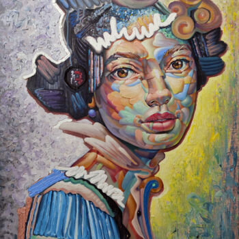 Painting titled "Bella" by Bogdan Dide, Original Artwork, Oil Mounted on Wood Stretcher frame