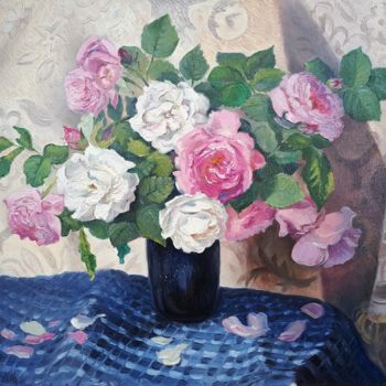 Schilderij getiteld "House Roses" door Bogdan Ermakov, Origineel Kunstwerk, Olie