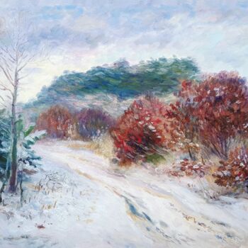 Schilderij getiteld "Winter forest on ch…" door Bogdan Ermakov, Origineel Kunstwerk, Olie