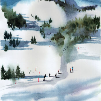 Malerei mit dem Titel "Aspen Snowmass" von Bogdan Shiptenko, Original-Kunstwerk, Aquarell