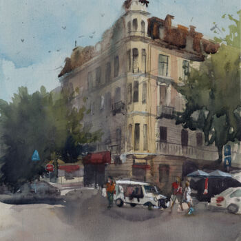 Pintura intitulada "Ukraine City Odessa" por Bogdan Shiptenko, Obras de arte originais, Aquarela