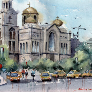 Pintura titulada "Cathedral Square" por Bogdan Shiptenko, Obra de arte original, Acuarela