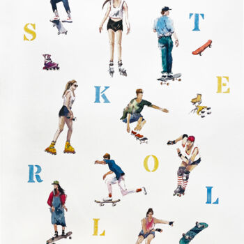 Painting titled "Skaters and Rollers" by Bogdan Shiptenko, Original Artwork, Watercolor
