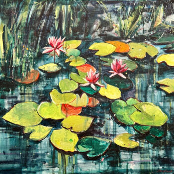 Pintura intitulada "Pink lilies" por Bogdan Shiptenko, Obras de arte originais, Acrílico