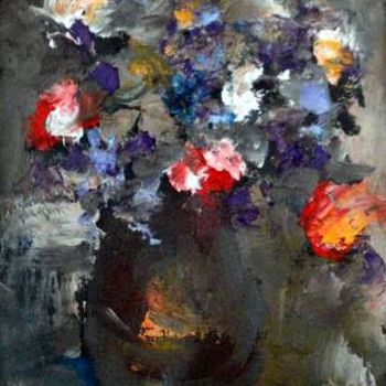 Painting titled "Pot with cornflowers" by Bogdan Mihai Radu, Original Artwork, Oil
