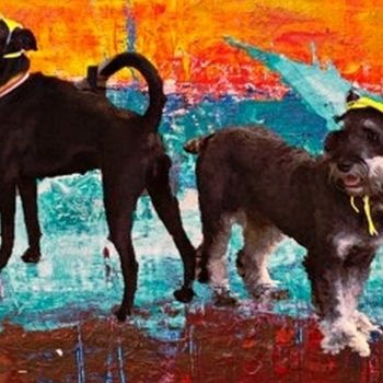 Digital Arts titled "Wachhunde" by Bogner Eva, Original Artwork, Digital Painting Mounted on Cardboard